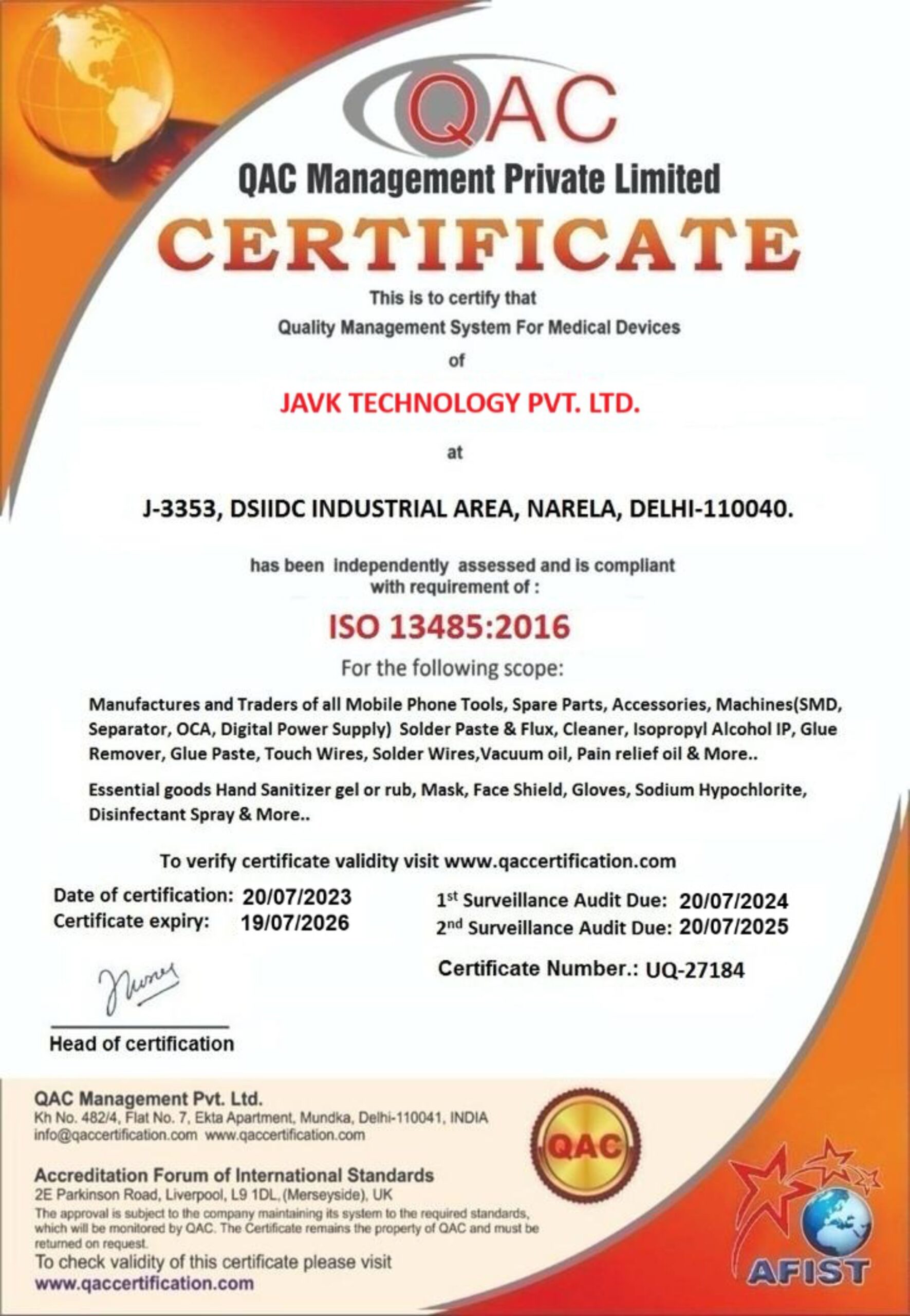 Certificates – JAVK Technology